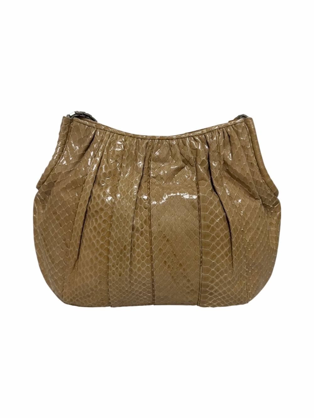 Judith Leiber Reptile Patent Tan Leather Handbag